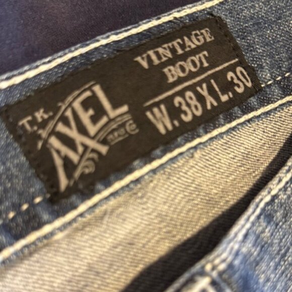 TK Axel Jeans Mens 38x30 Blue Slim Bootcut Y2K Style Embroidered Pockets Denim P - Picture 6 of 6
